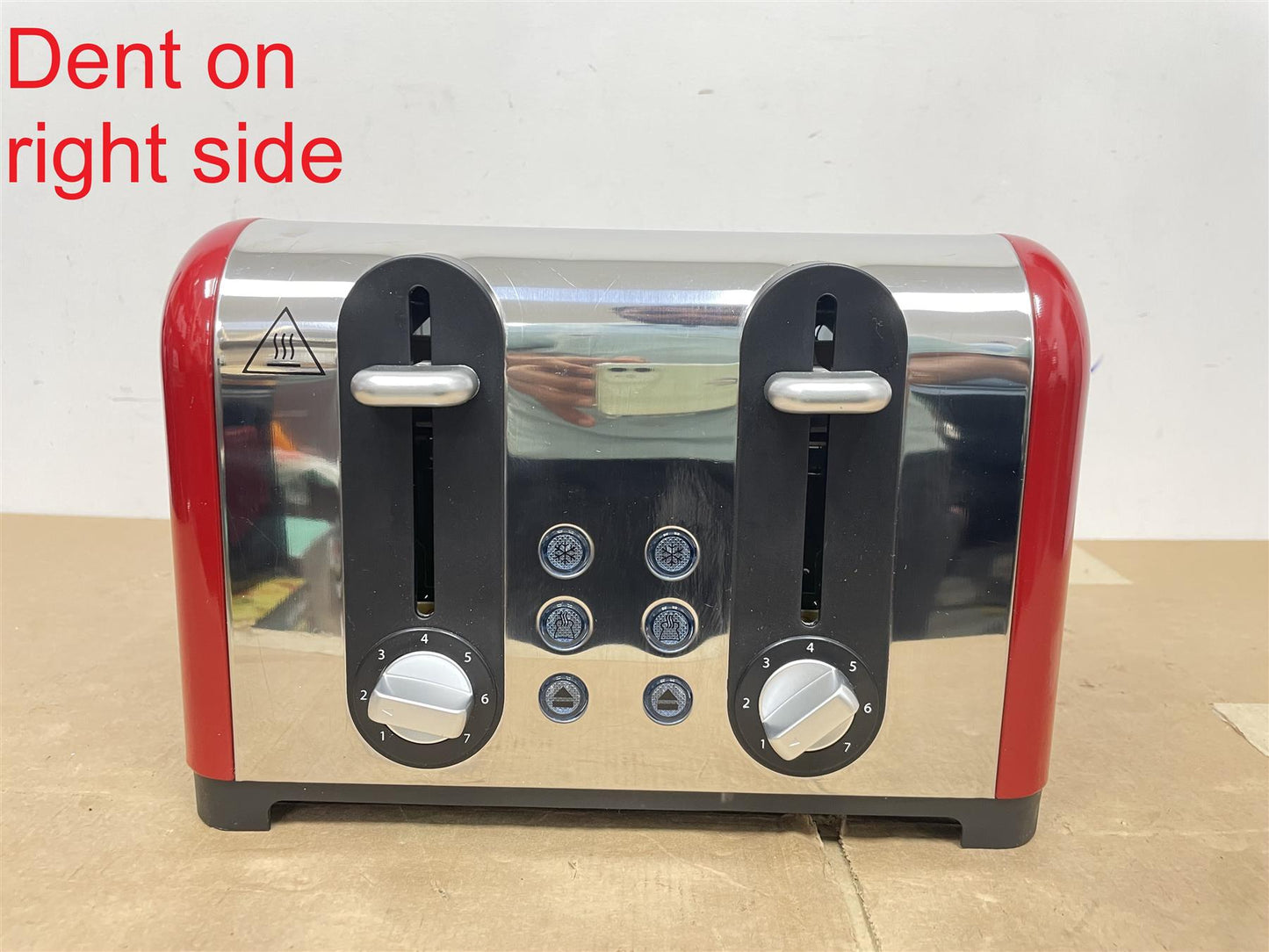 Russell Hobbs Worcester Toaster 4 Slice Red Extra Wide Stainless Steel Defrost