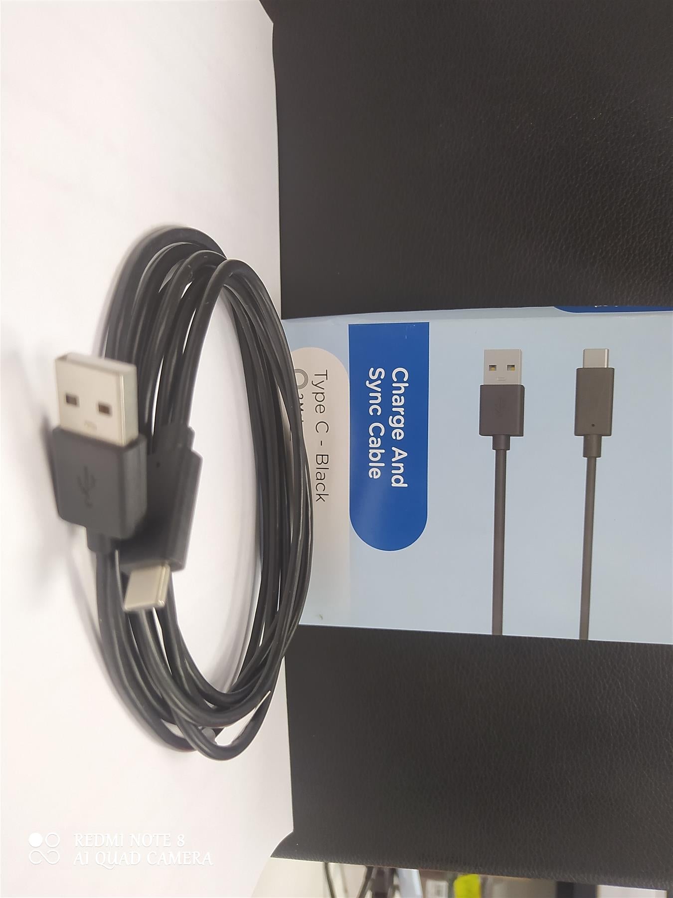 USB to Type C 2m Charging Cable Black Universal Phone Charger Data Cable Lead