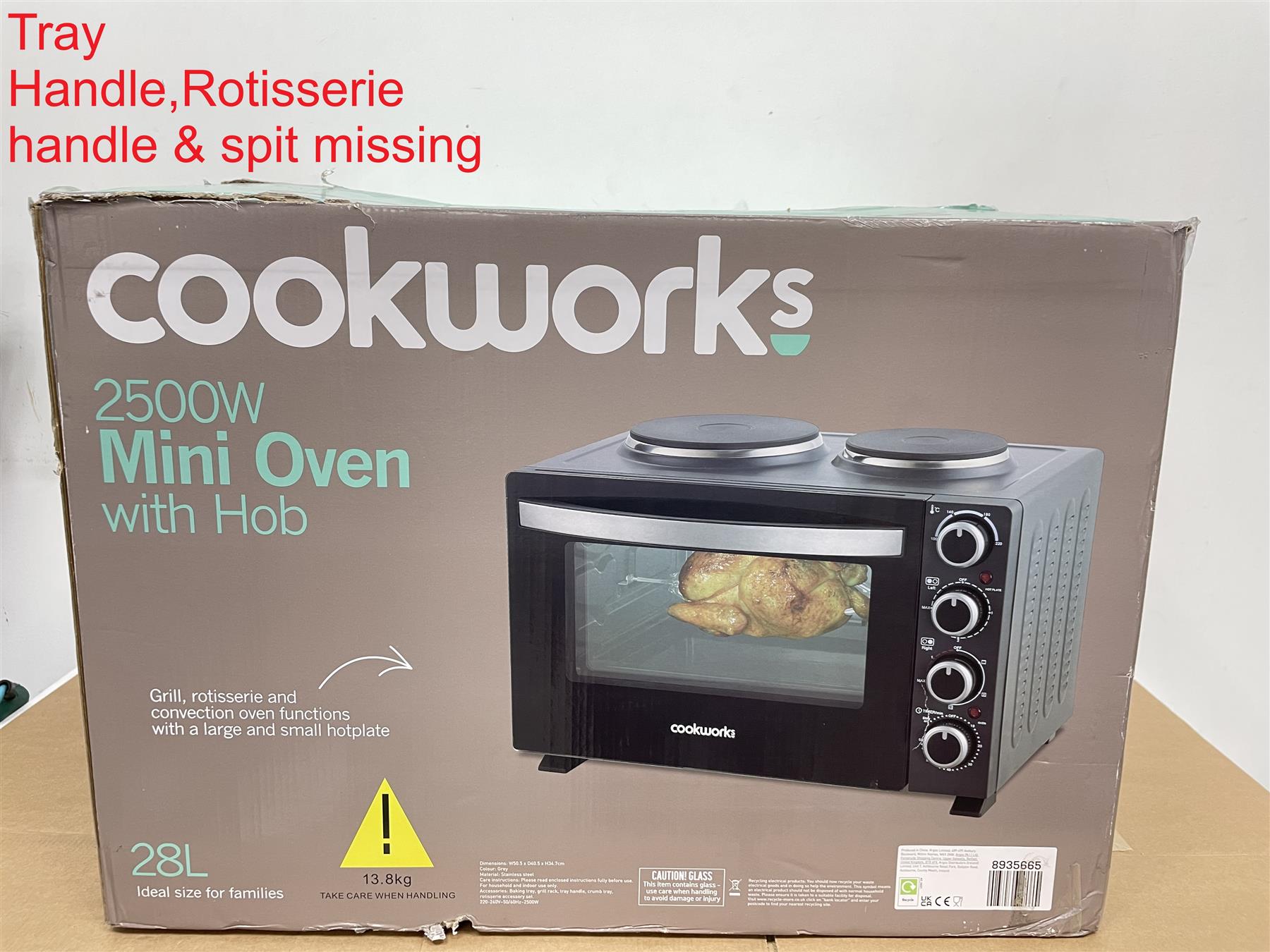 Cookworks 28L Mini Oven with Hob Cooker Grill Rotisserie oven
