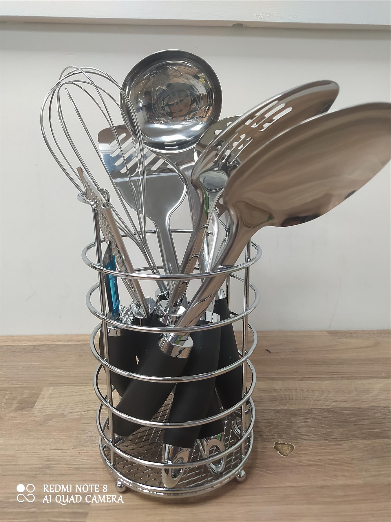 Habitat 8 piece Utensil Set kitchen Cutlery tools & Caddy Stainless Steel Black