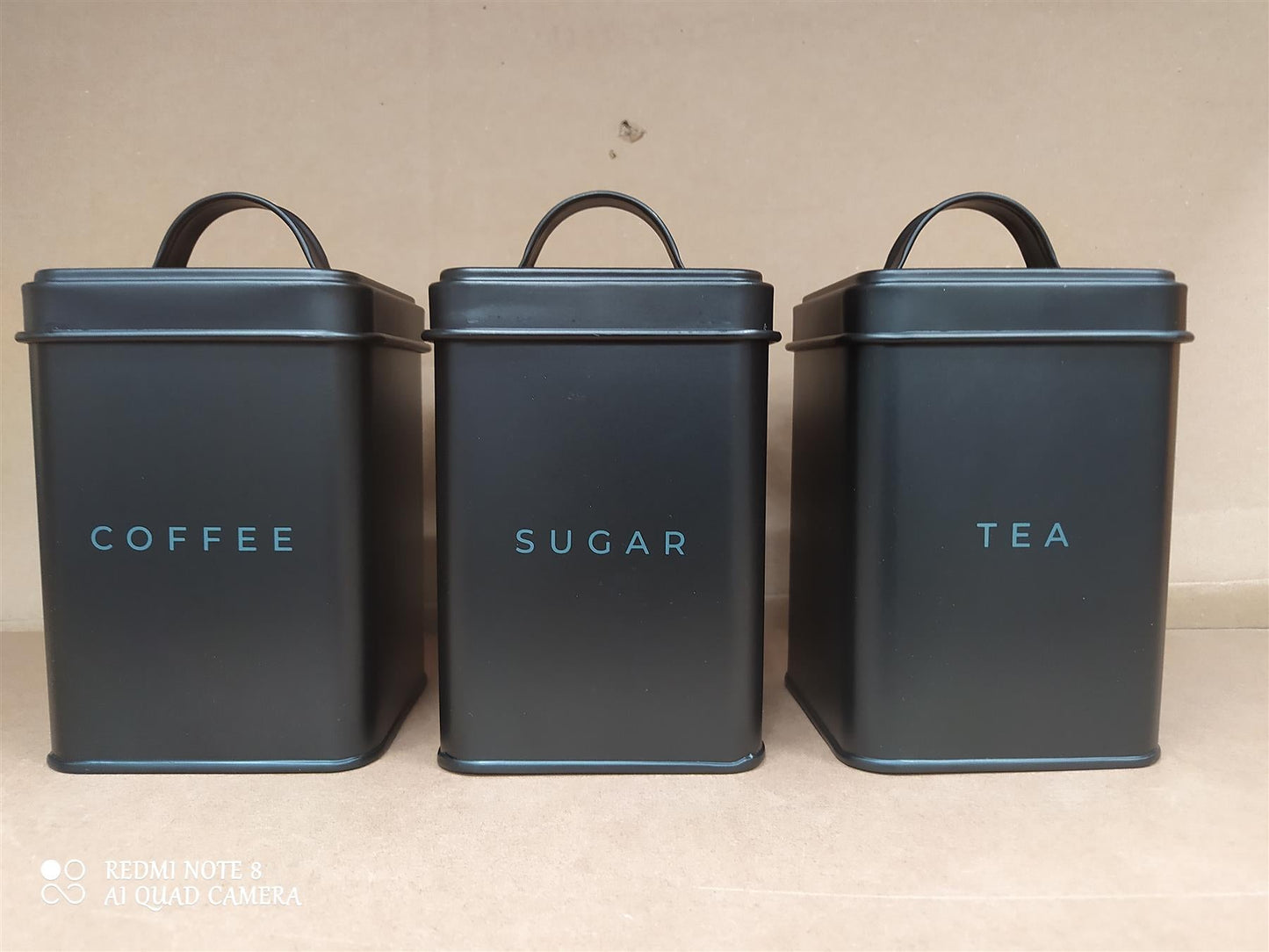 Habitat 7 Piece Storage Set Carbon Steel Black Kitchen Counter Food Canister Tin