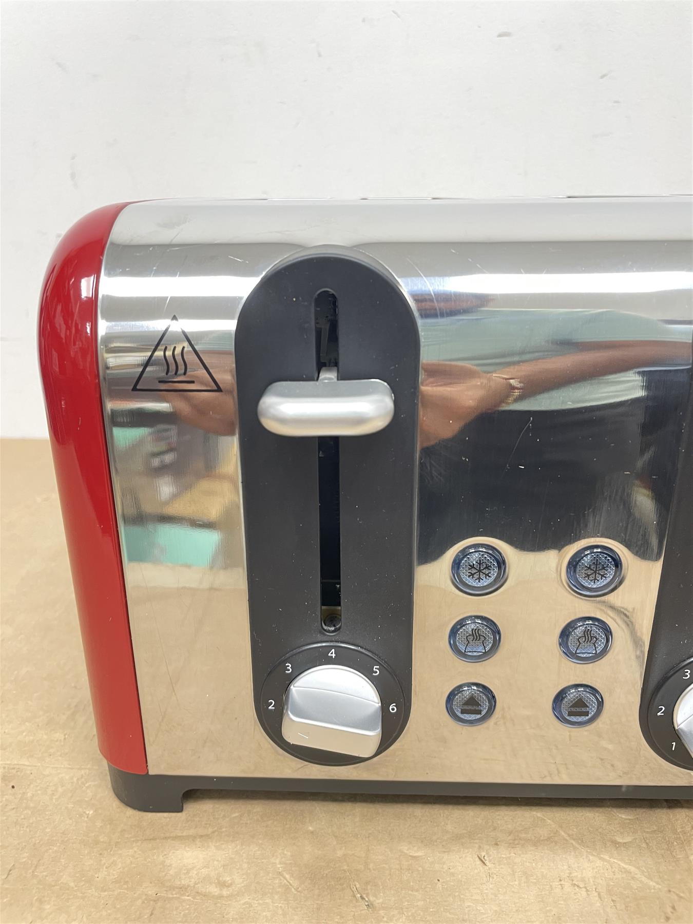 Russell Hobbs Worcester Toaster 4 Slice Red Extra Wide Stainless Steel Defrost