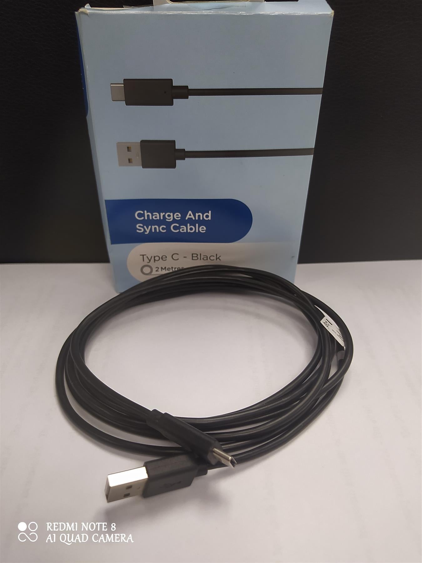 USB to Type C 2m Charging Cable Black Universal Phone Charger Data Cable Lead