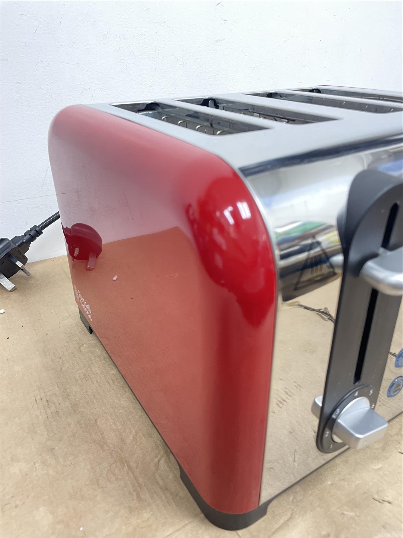 Russell Hobbs Worcester Toaster 4 Slice Red Extra Wide Stainless Steel Defrost