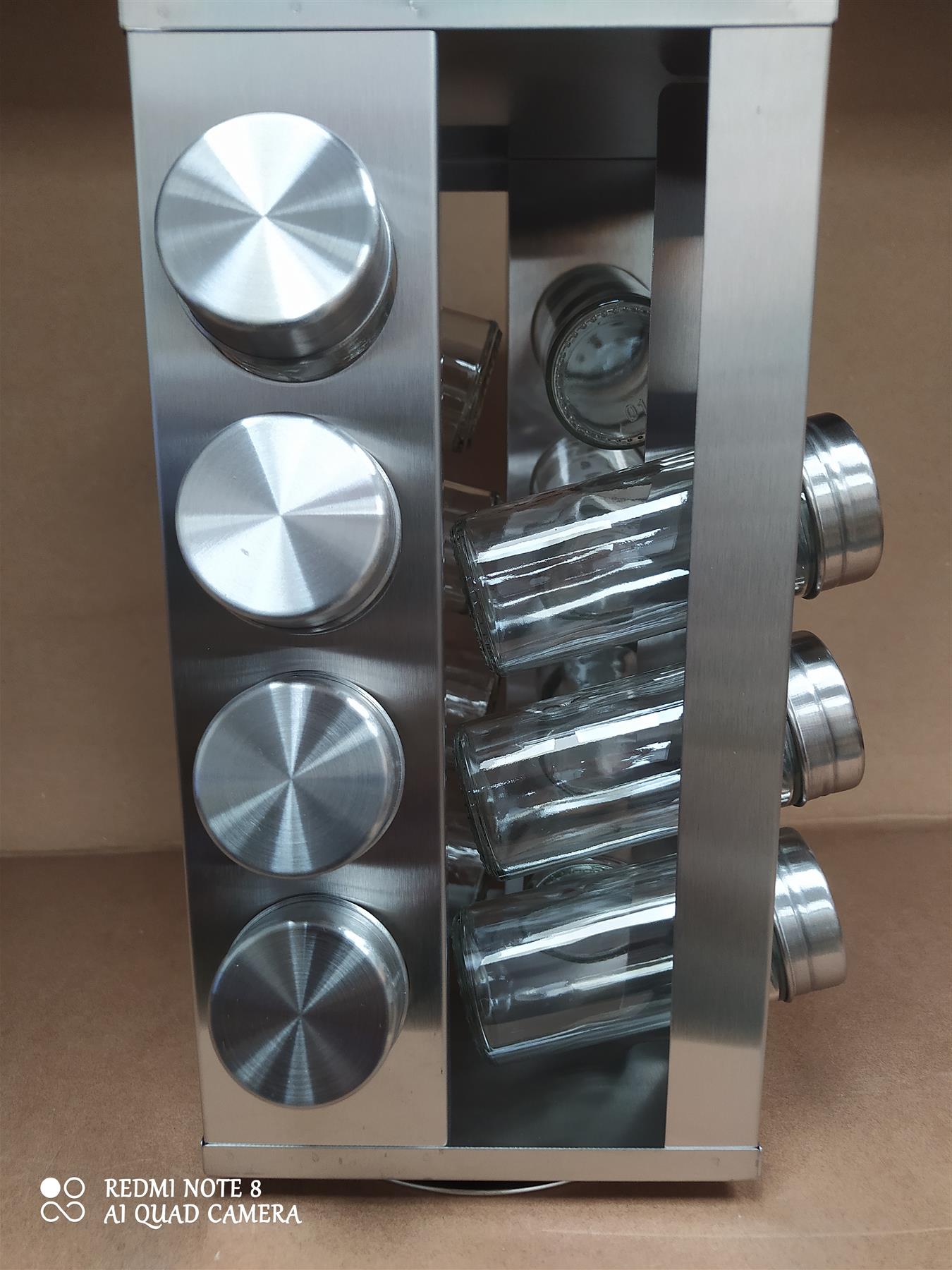 Habitat 15 GlassJar Shaker Carousel Revolving Spice Rack StainlessSteel Counter