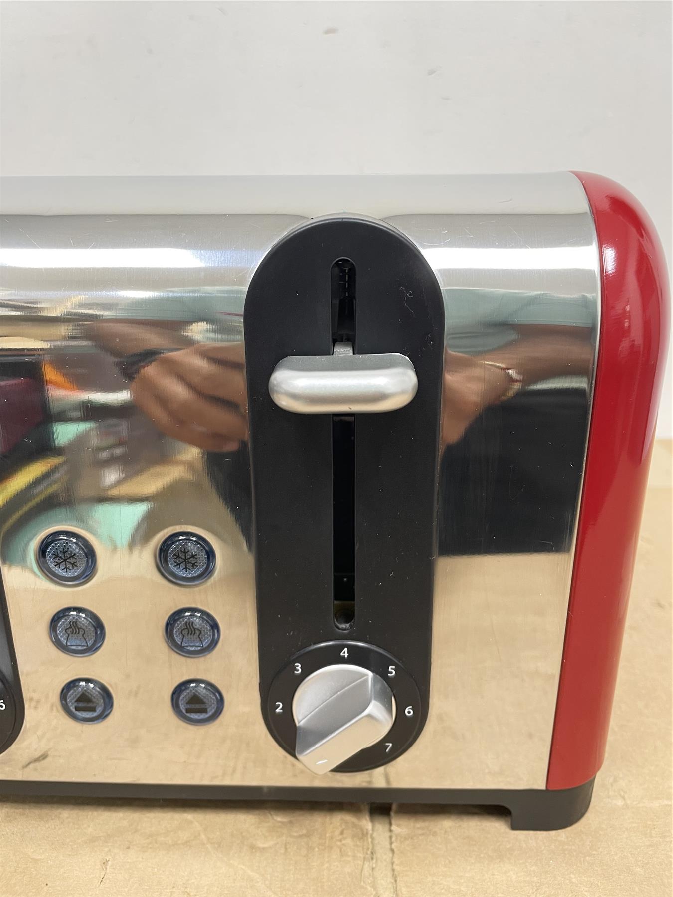 Russell Hobbs Worcester Toaster 4 Slice Red Extra Wide Stainless Steel Defrost