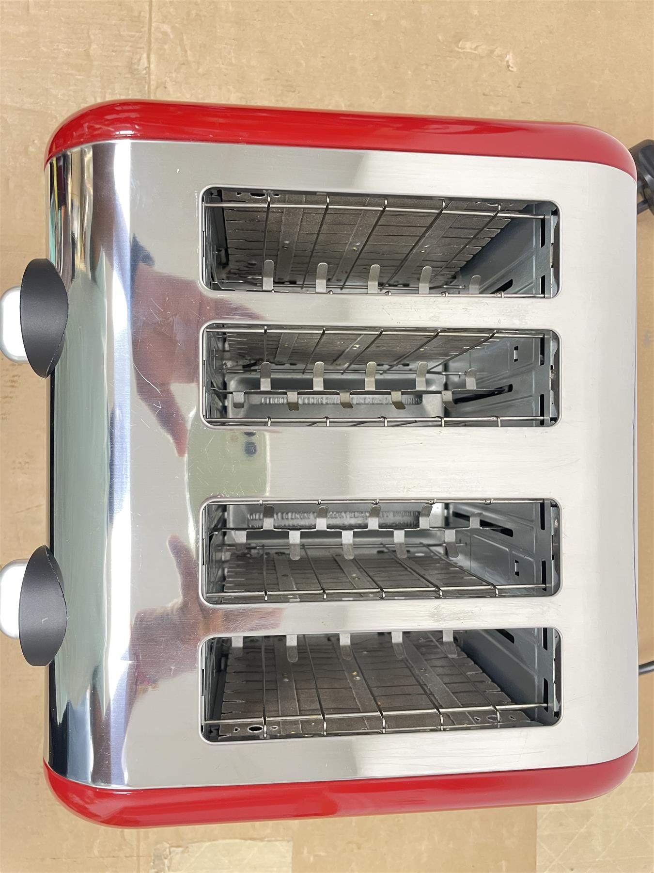 Russell Hobbs Worcester Toaster 4 Slice Red Extra Wide Stainless Steel Defrost