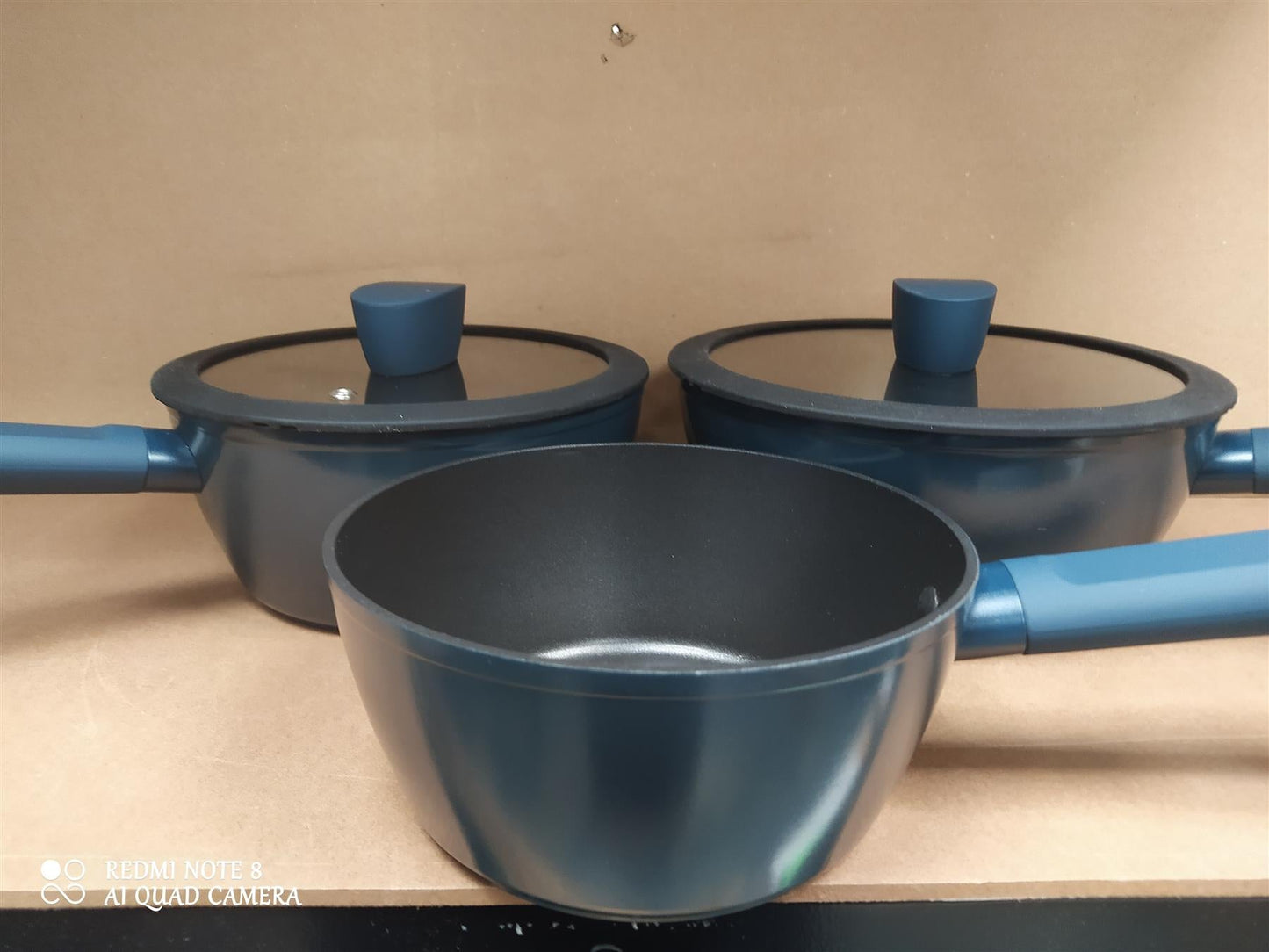 Habitat 3 Piece Pan Set aluminium Kitchen Cookware with Lids all Hobs Non Stick