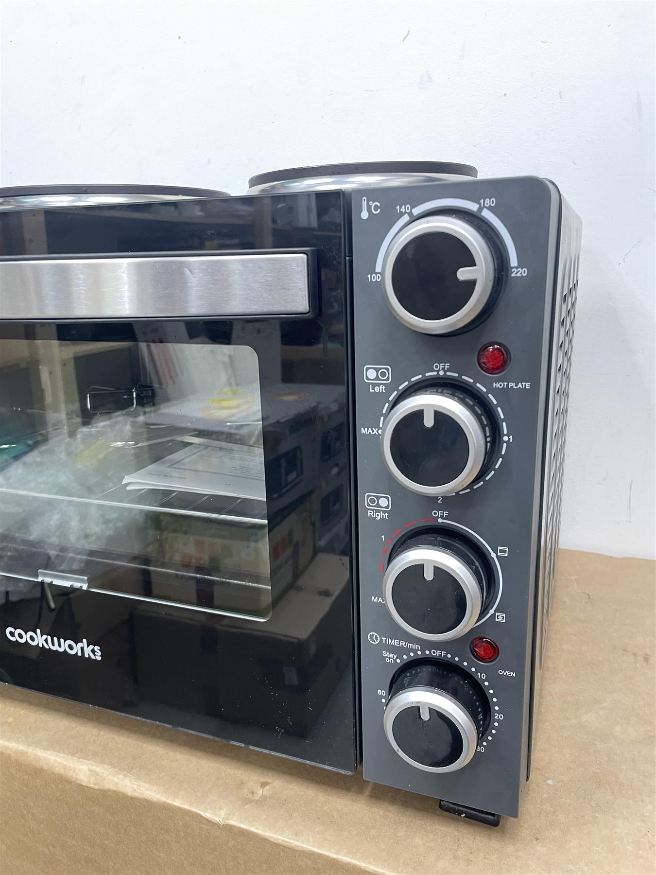 Cookworks 28L Mini Oven with Hob Cooker Grill & Rotisserie oven Hotplate 2500W