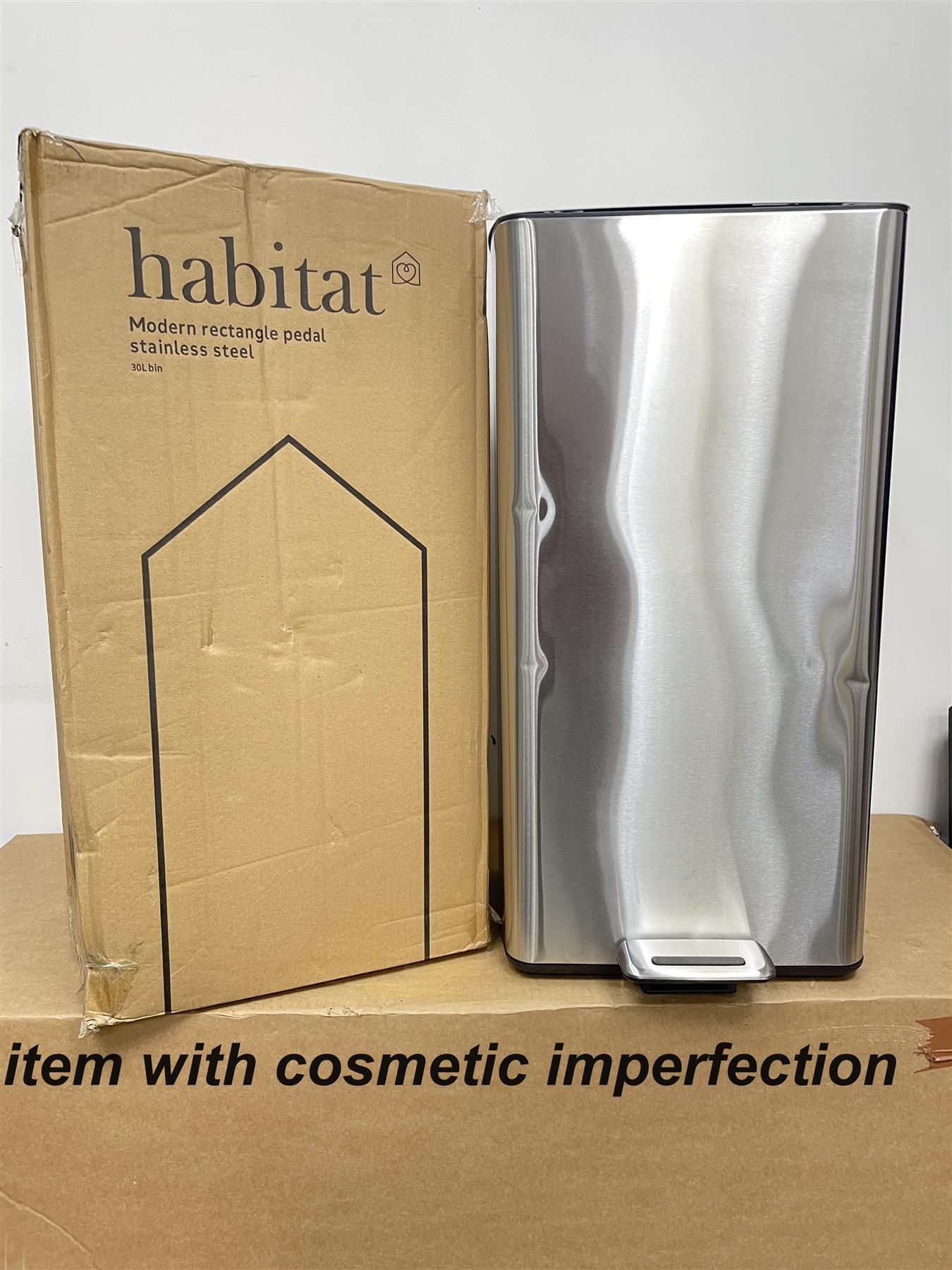 Habitat 30 Litre Bin Modern Rectangular Silver Stainless Kitchen Foot Pedal Bin
