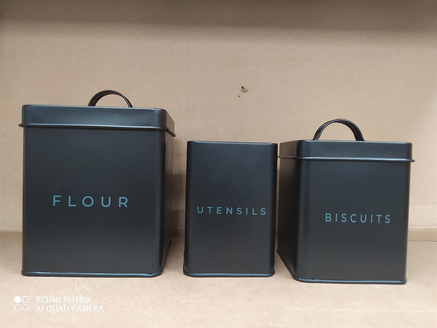 Habitat 7 Piece Storage Set Carbon Steel Black Kitchen Counter Food Canister Tin