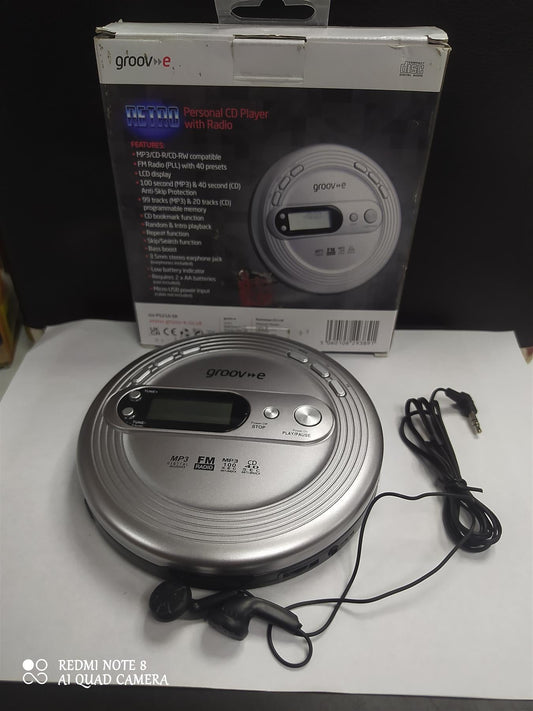 Groov-e Retro Personal CD Player MP3 playback radio Silver FM LCD Display