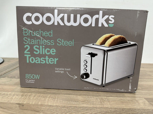 Cookworks 2 Slice Toaster - 7 toast settings Wide slots Brushed Stainless Steel