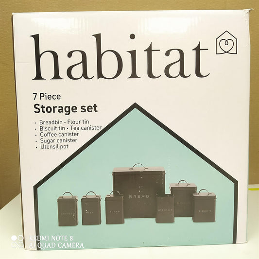 Habitat 7 Piece Storage Set Carbon Steel Black Kitchen Counter Food Canister Tin