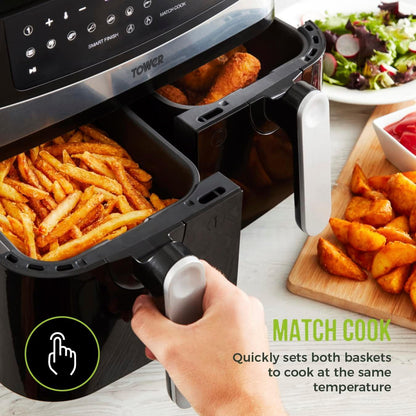 Tower T17088 9L Kitchen Electric Healthy Dual Basket Vortx Air Fryer - Black