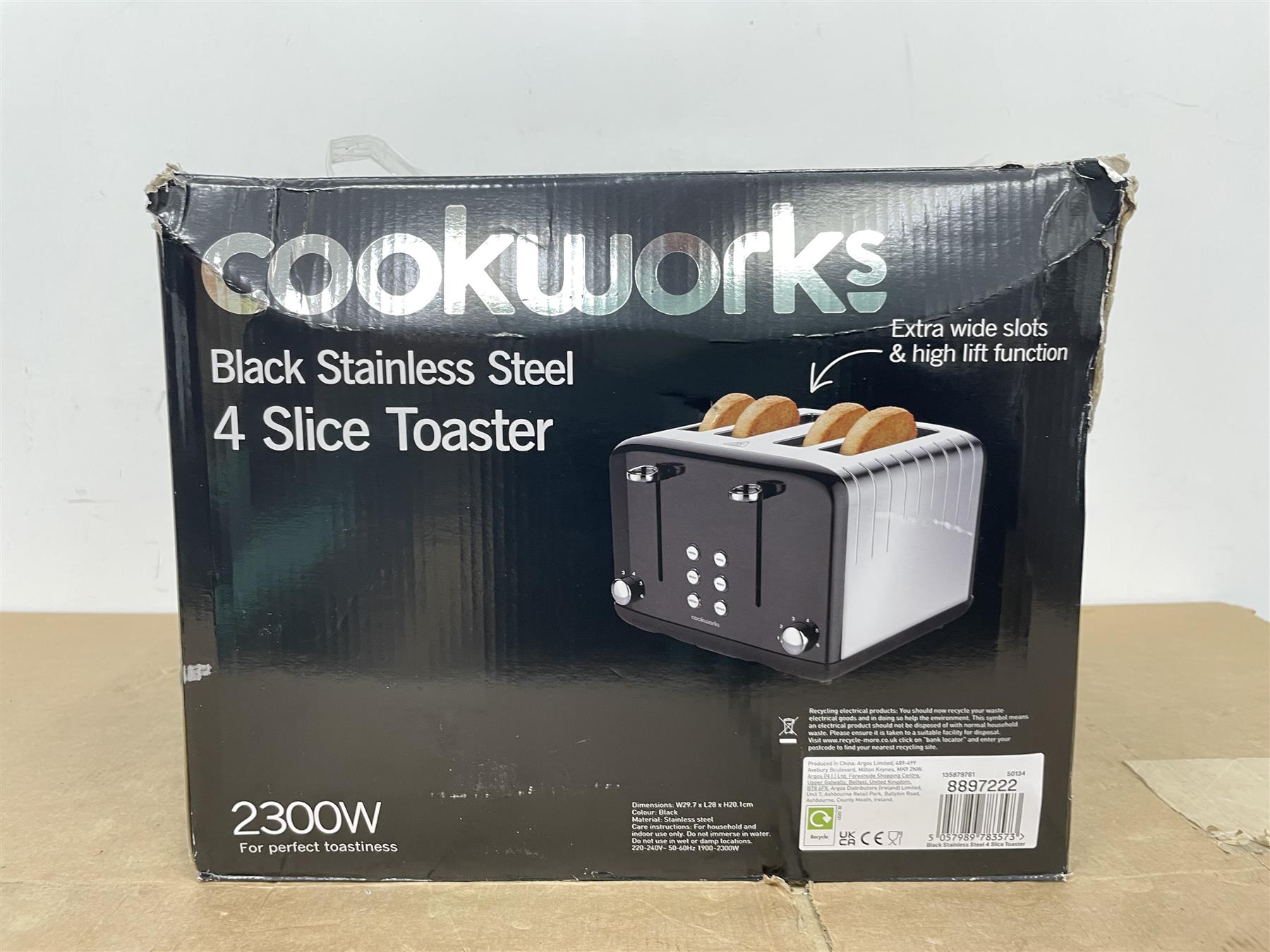 Cookworks Pyramid 4 Slice Toaster Black Wide Slots And High Lift Featu ...