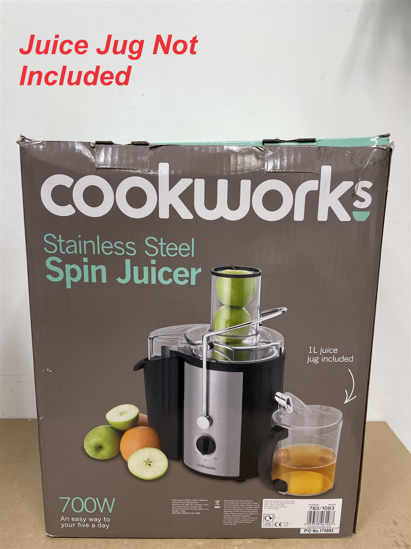 Cookworks Kitchen Electric 700W 1L Spin Juicer Juice Extractor Machine- Black