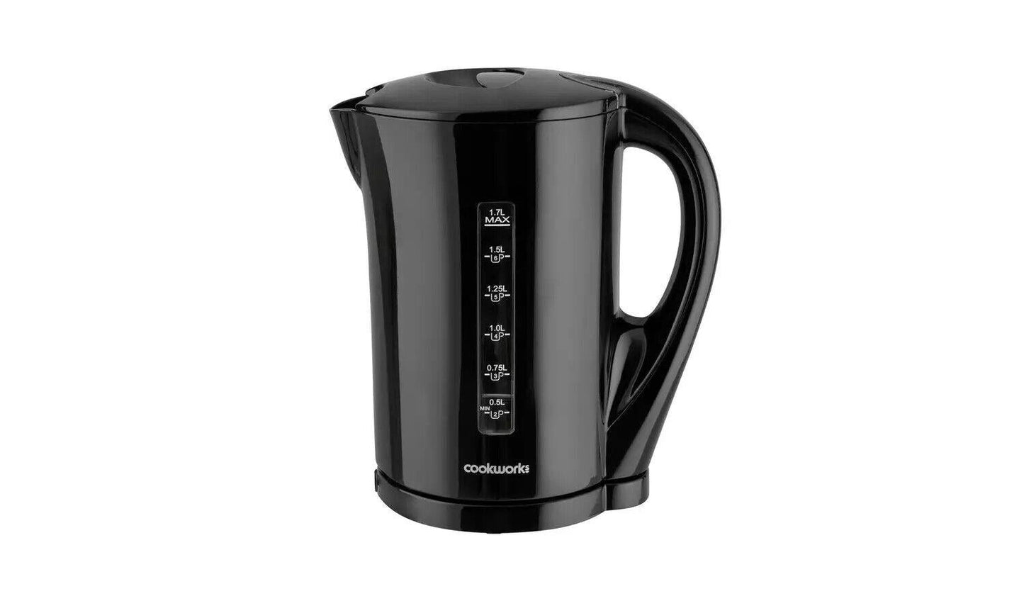 Cookworks 1.7L Kitchen Plastic Water Rapid Boil Electric Kettle 2200W - Black