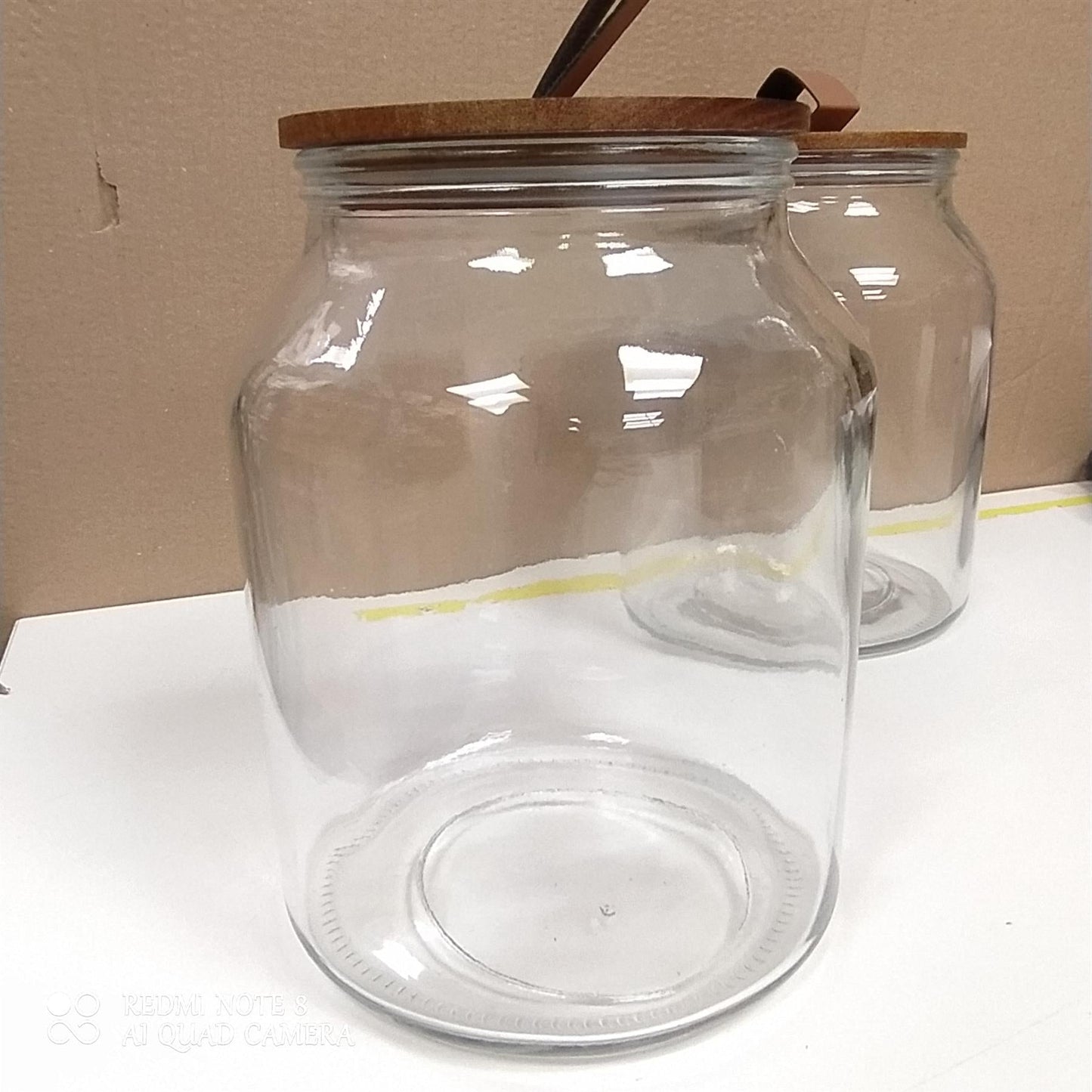 Habitat 3Litre set of 2 Glass Jars Wood Faux Leather Lid Airtight Storage Clear