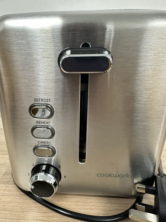 Cookworks 2 Slice Toaster - Brushed Stainless Steel Defrost Black Slots Bagel