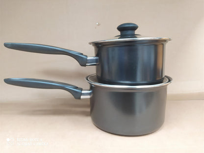 Home 2 piece Steel Pan Set  Non Stick carbon steel with Lids milk sauce pot