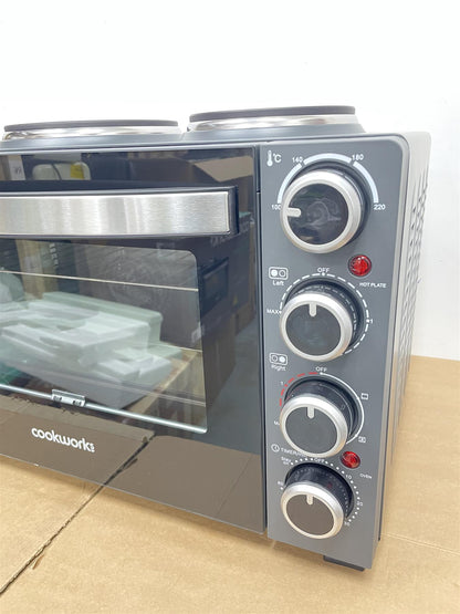 Cookworks 28L Mini Oven with Hob Cooker Grill & Rotisserie oven Hotplate