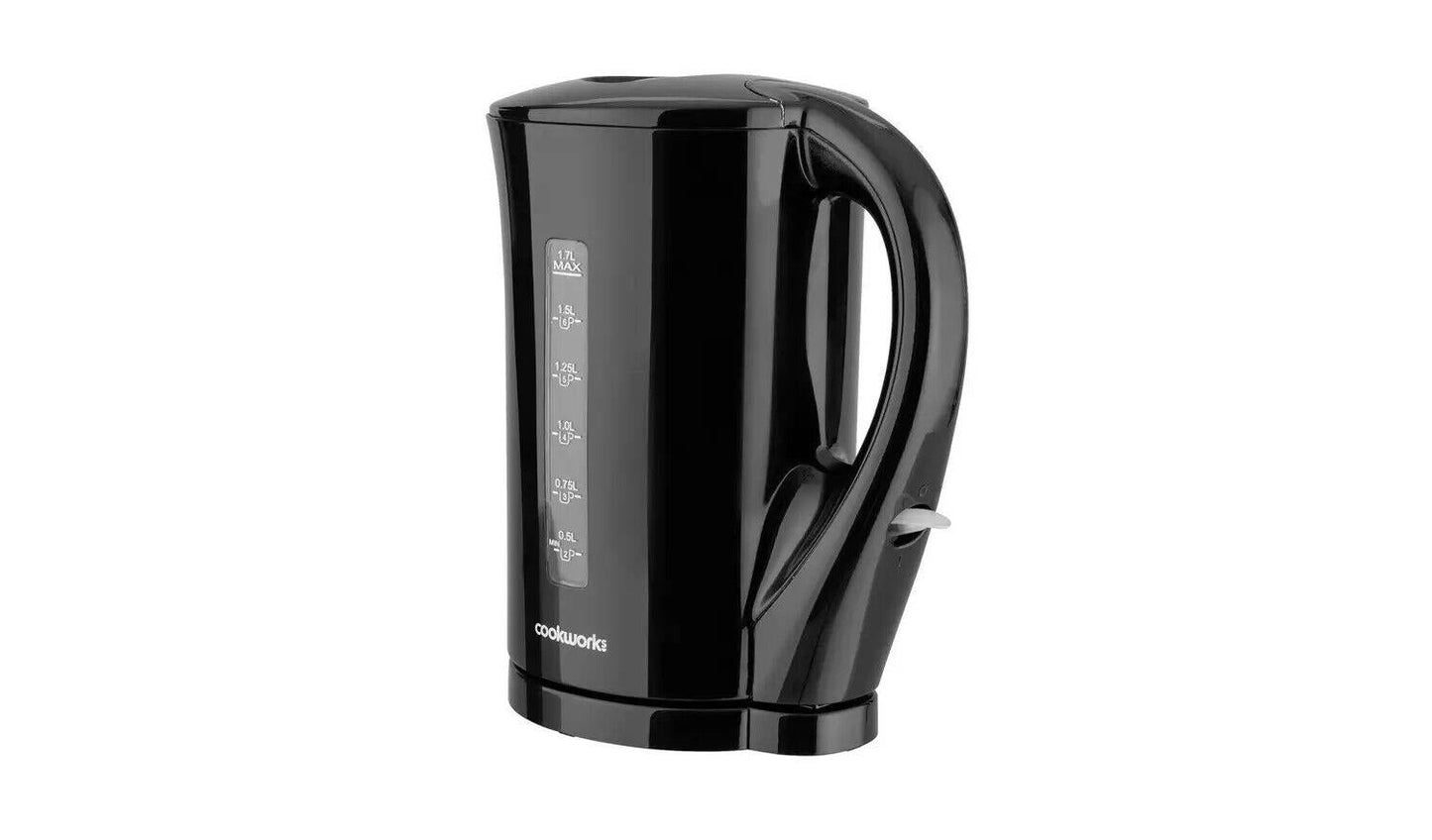 Cookworks 1.7L Kitchen Plastic Water Rapid Boil Electric Kettle 2200W - Black