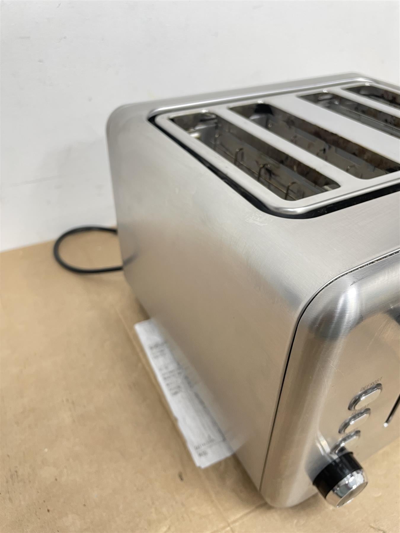 Cookworks 4 Slice Toaster Brushed Stainless Steel Defrost Reheat Cancel 2300W